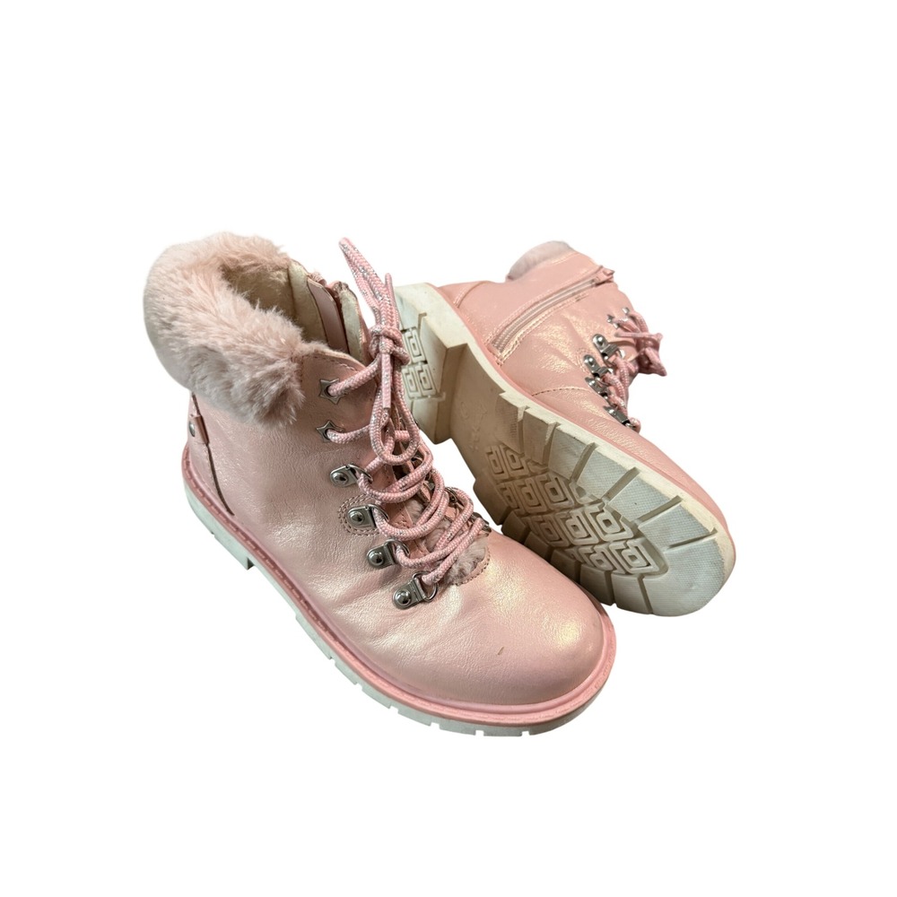 DREAM PAIRS Pink Girl Kid Side Zipper Lace up Faux Fur Ankle Size 2 Warm Sparkle